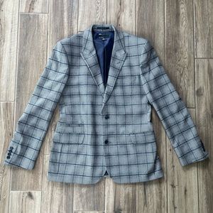 Skinny Suit Jacket in Textured Blue Check